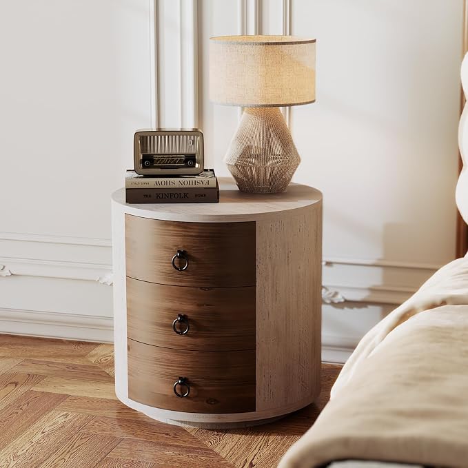 SUNBURY End Table Living Room Small Side Table w 3 Drawers, Farmhouse by SUNBURY