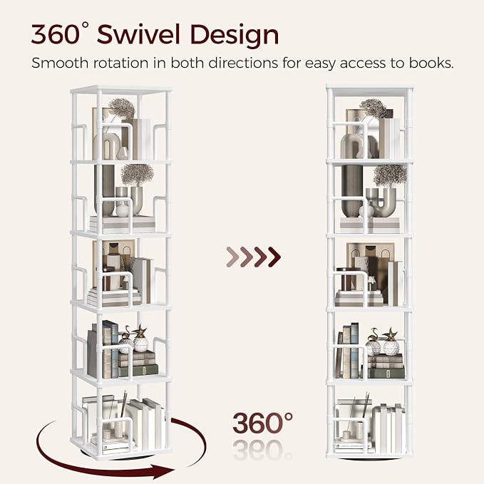 MAHANCRIS 5-Tier Rotating Bookshelf, Freestanding Corner Bookshelf, 360° - Image 4