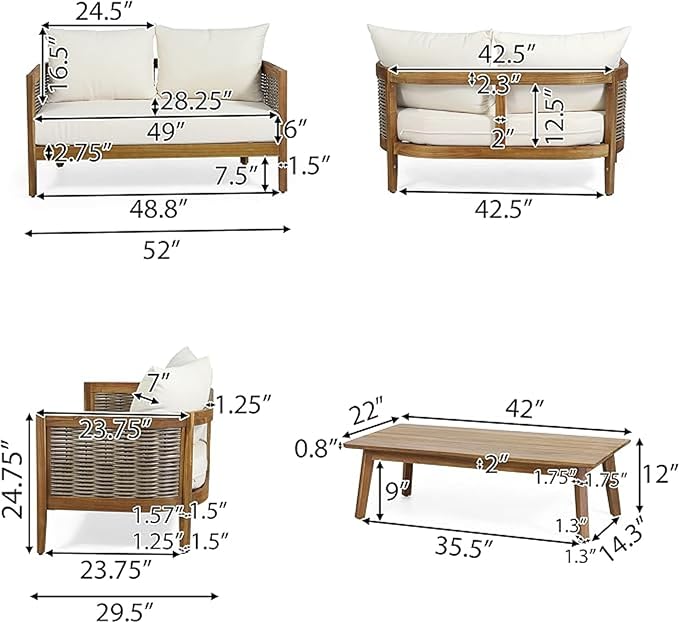 Merax 5-Piece Outdoor Acacia Wood Wicker Conversation Set - Image 3