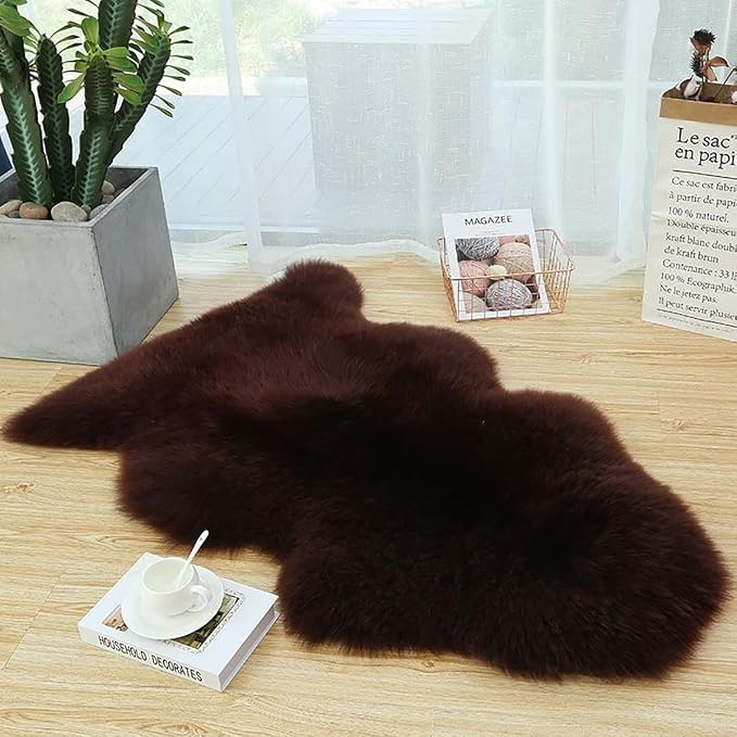 HUAHOO Premium Genuine Sheepskin Rug Brown Real Australia Sheepskin Natural - Image 2