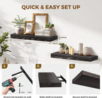 17x8x1.6 inch Floating Shelves Set of 2 – Solid Wood Rustic Black Wall Mounted - Image 5