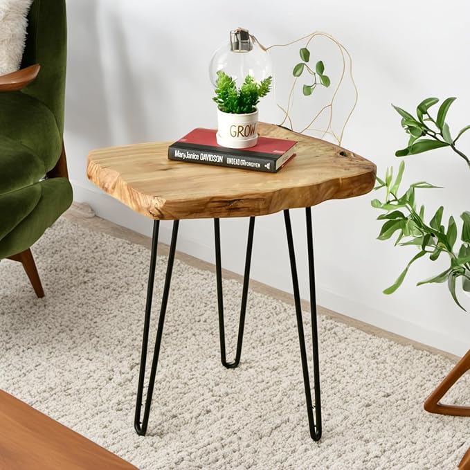 WELLAND Live Edge Cedar End Table, Unique Desktop Side Table, Natural Clear - Image 3