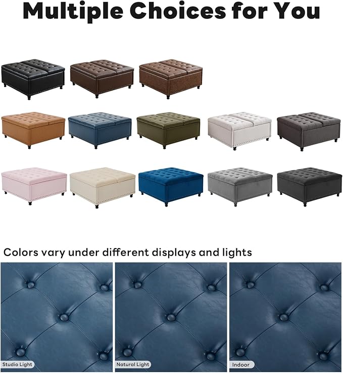 Tbfit Large Square Storage Ottoman Bench, Tufted Upholstered Coffee Table - Image 7