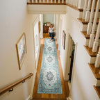 RELEANY Washable Area Rug, Runner 2'x10', Teal Green/White/Navy | Non-Slip - Image 2