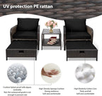 LEVELEVE Balcony Furniture 5 Piece Patio Conversation Set, PE Wicker Rattan - Image 6