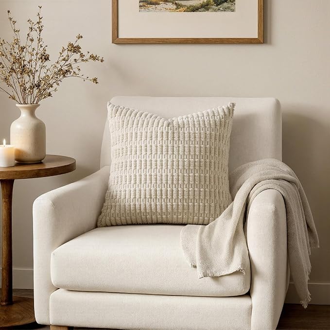 MIULEE Euro Sham Corduroy Decorative Throw Pillow Covers 22x22 Cream White | - Image 4