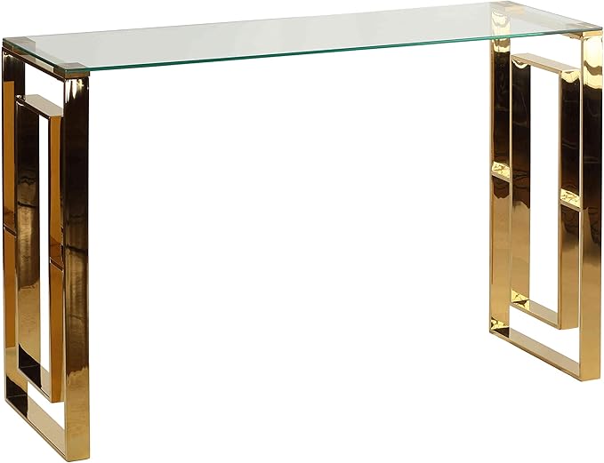 Cortesi Home Laila Console Table Stainless Steel Glass, 15.75" D x 47" W x by Cortesi+Home