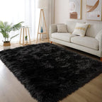 Latepis Black Rugs for Bedroom 3x5 Throw Rug Shag Washable Faux Fur Sheepskin - Image 7