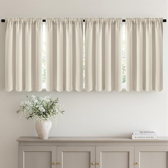 MIULEE 4-Panel 36 Inch Blackout Kitchen Tier Curtains Over Sink Cream White | by MIULEE