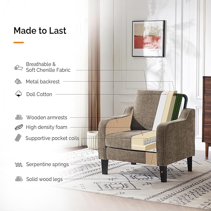 VINGLI Accent Chair for Living Room Chairs Light Brown Reading Chair for - Image 6