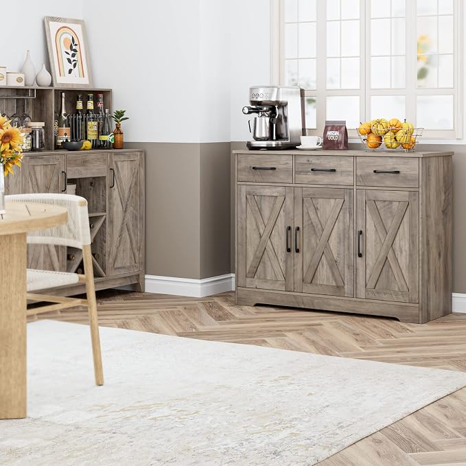 HOSTACK Modern Farmhouse Buffet Sideboard Cabinet, Barn Doors Storage Cabinet - Image 5