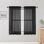 Sheer Black Curtains 84 Inch Length 2 Panels Set by OWENIE