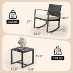 Qsun 3 Pieces Porch Furniture Set Patio Rocking Bistro Set Outdoor Patio Chairs - Image 2