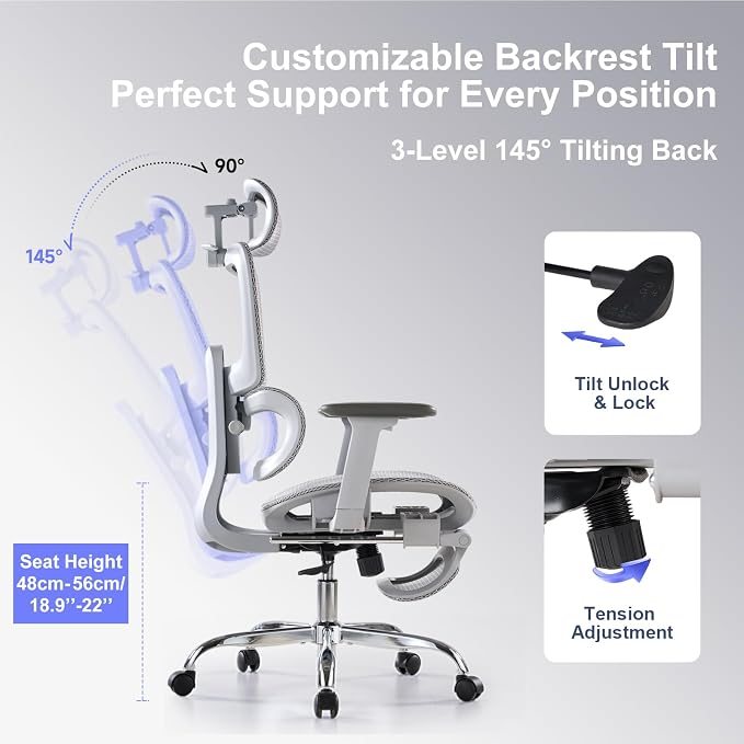 Office Chair with Footrest, Ergonomic Chair with 3D Headrest, Computer Chair - Image 8