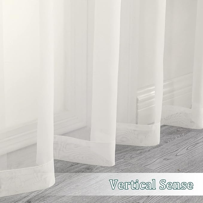 Chyhomenyc Ivory Sheer Curtains 96 Inch Length 2 Panels Set | Elegant, Light - Image 9