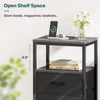 Huuger Nightstand with Charging Station, Side Table with Fabric Drawers - Image 6