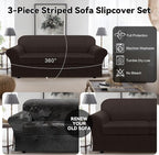 100% WaterproofCouch Cover 3-Piece Set Striped Sofa Slipcovers - Image 6