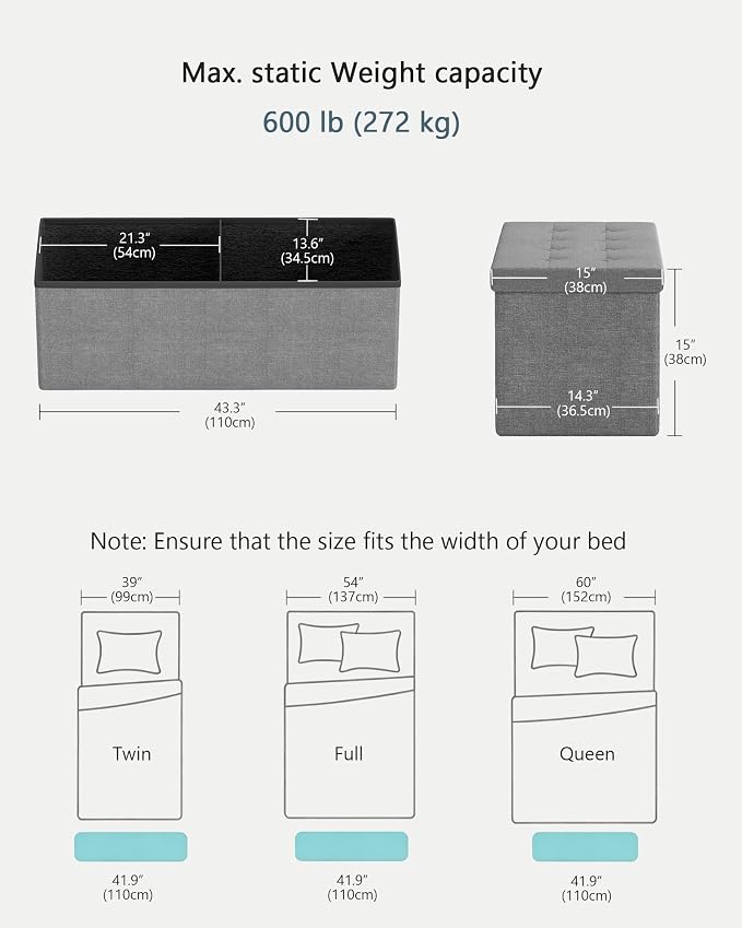 GLAXYFUR 43 Inches Folding Storage Ottoman Bench, Storage Chest, Footrest - Image 3