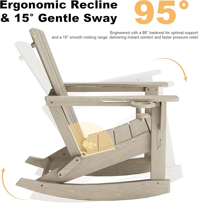 Adirondack Rocking Chair with Retractable Ottoman, Outdoor Folding Adirondack - Image 5