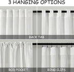 Off White Linen Blend Semi Sheer Curtains 86 Inches Long 2 Panel Set Pocket - Image 3