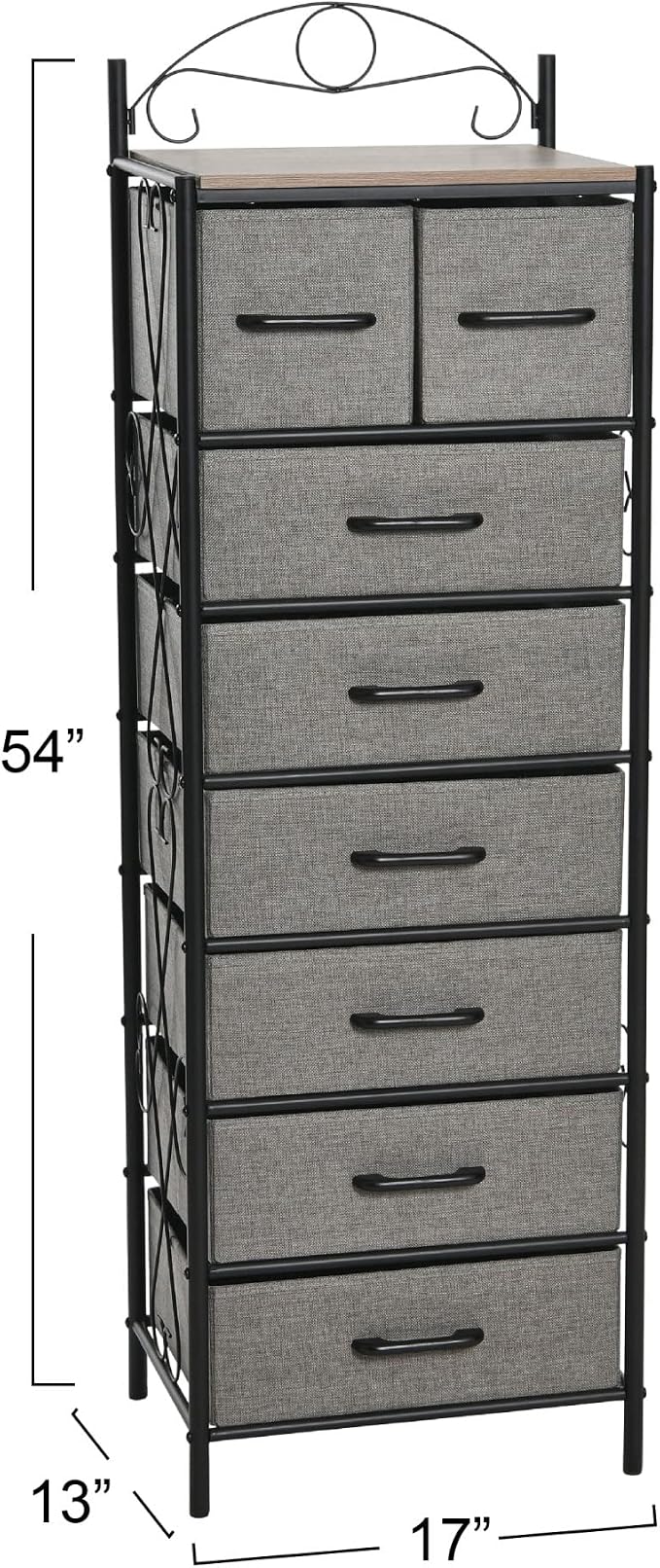 Household Essentials Ashwood & Iron Eight-Drawer Dresser Tower - Image 3