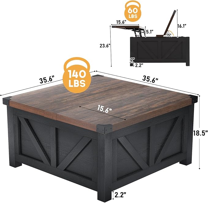 jimeimen Farmhouse Lift Top Coffee Table - Image 2