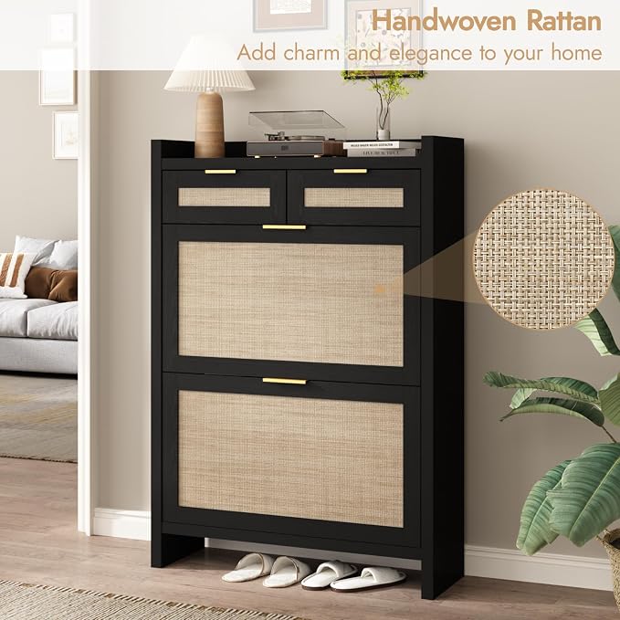 HOKYHOKY Rattan Shoe Storage Cabinet - Image 7