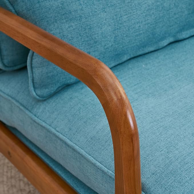 VINGLI Linen Teal Comfy Accent Chair, Mid Century Modern Lounge Armchair - Image 8