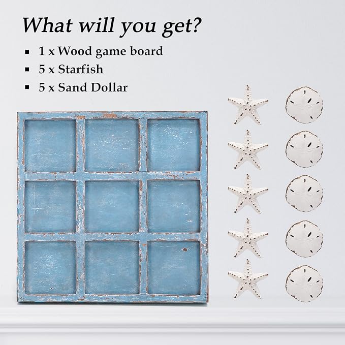 NIKKY HOME Beach Decor Tic Tac Toe Wood Board Travel Game - Image 4