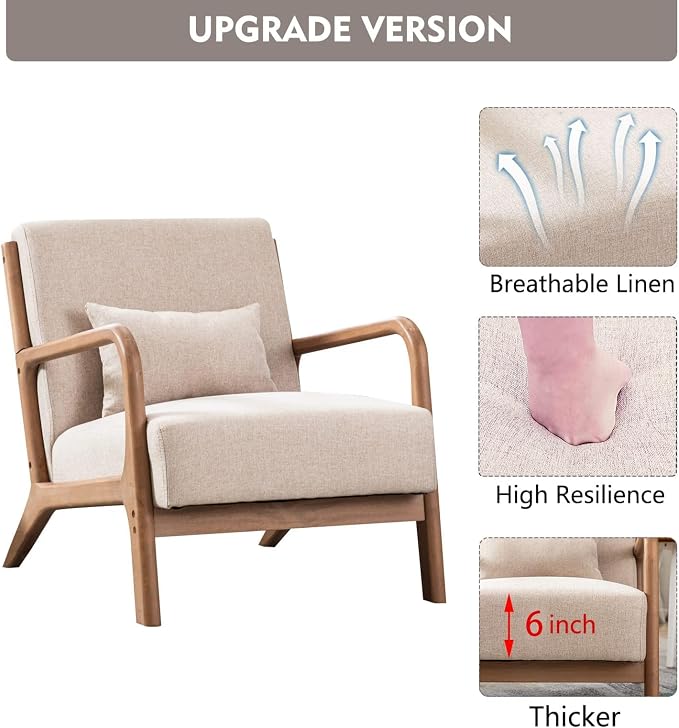 ANJ Mid Century Modern Accent Chairs Set of 2, Single Fabric Lounge Reading - Image 4