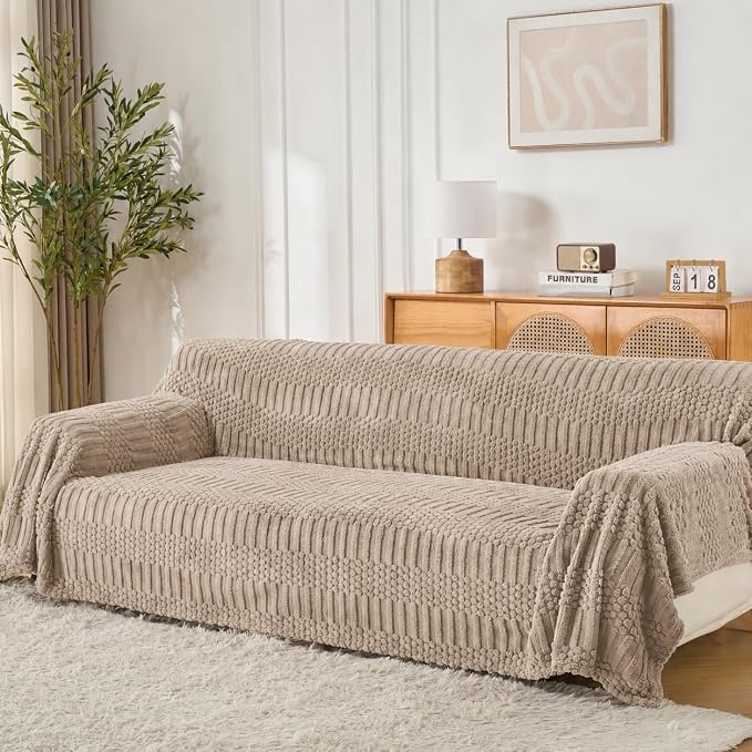 Fuzzy Brown Couch Cover for Sectional Sofa, Sofa Slipcover for 2 Cushion Couch - Image 2