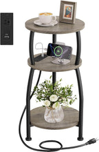 Round Side Table with Power Outlet & USB Ports, 3-Tier End Table with Storage by designyourhome