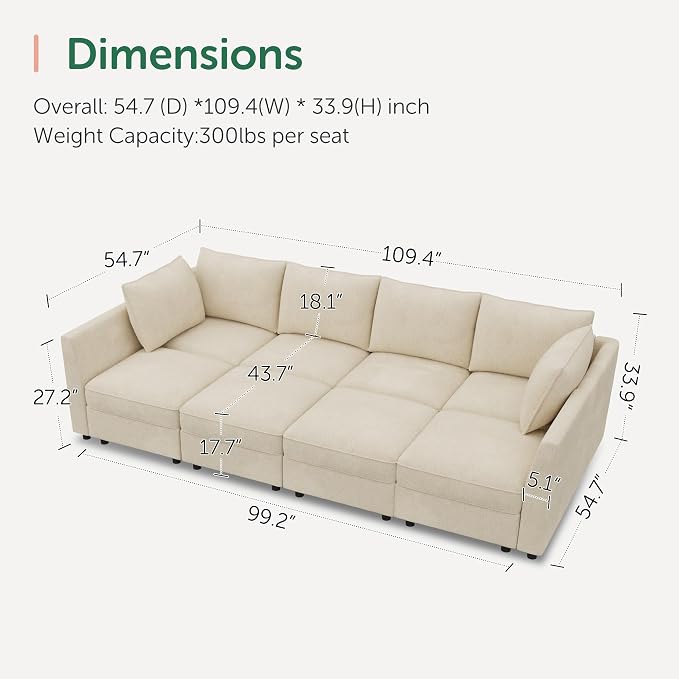 HONBAY Modular Sofa Sectional Sleeper Couch - Image 2
