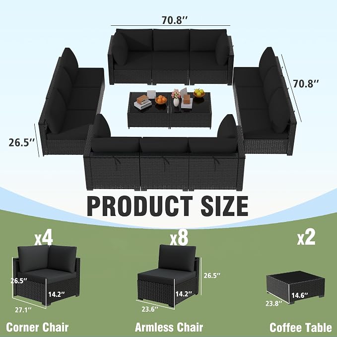 KIGOTY 14-Piece Patio Furniture Set, All-Weather PE Rattan Outdoor Sectional - Image 2