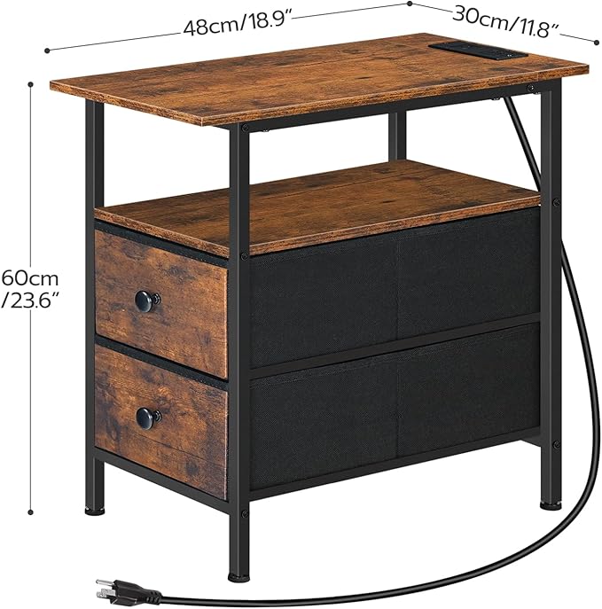 HOOBRO End Table with Charging Station, Nightstand with 2 Non-Woven Drawers - Image 3