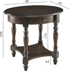 Solid Wood Oval End Table with Drawer and Storage Shelf, Vintage Walnut - Image 2