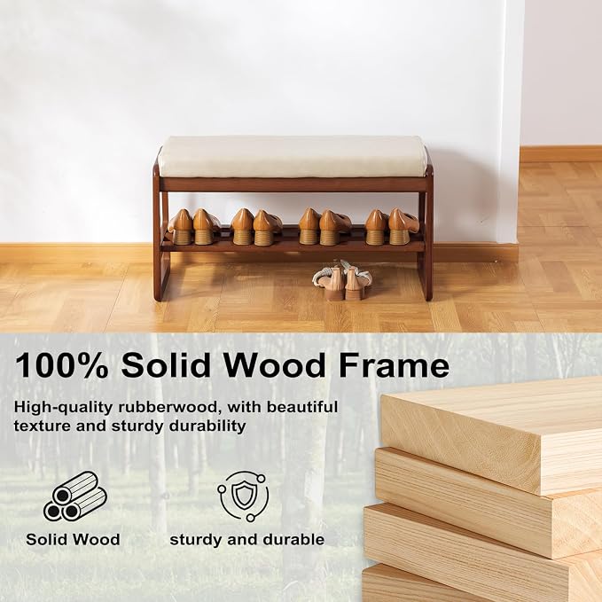 SOBIBO Solid Wood Shoe Bench, 2-Tier Wooden Entryway Bench, Modern Shoe Rack - Image 5