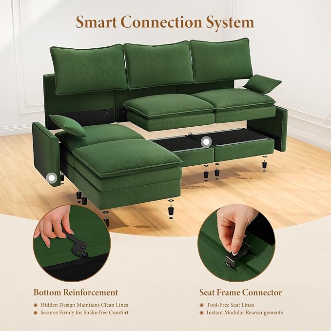 Vesgantti 108" U Shaped Sectional Couch, Comfy Cloud Modular Sectional Sofa - Image 5
