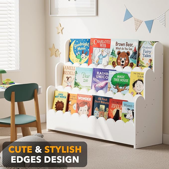 SpaceAid 3-Tier Scalloped Bookshelf, Montessori Bookcase - Image 4