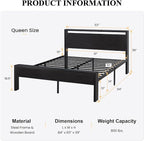 SHA CERLIN 14 Inch Queen Size Metal Platform Bed Frame - Image 2