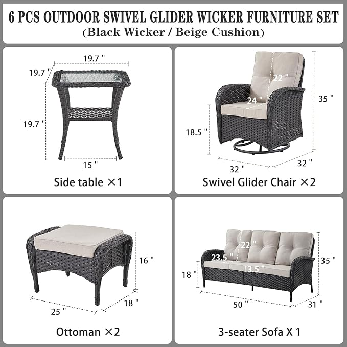 Belord 6 Pieces Wicker Patio Furniture Set - Image 2