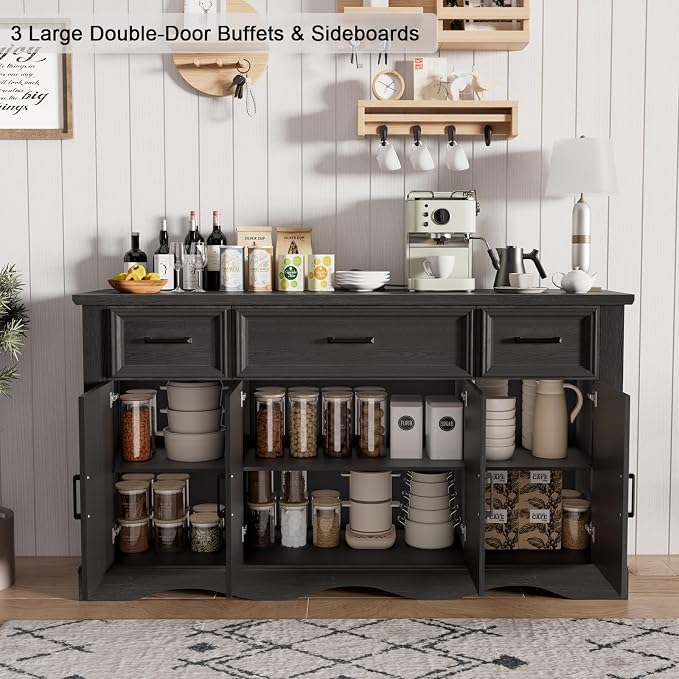 56" Large Wooden Buffet Cabinet - Image 5