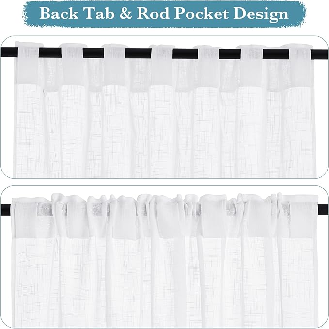 RYB HOME Light Filtering Linen Sheer Curtains 72 inch Long - Image 2