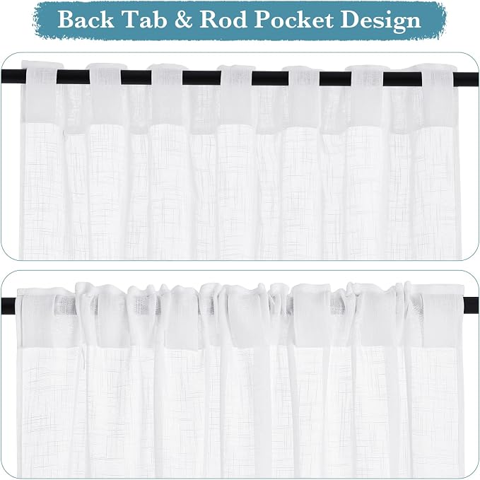 RYB HOME Extra Long White Sheer Curtains - Image 2