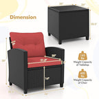 HAPPYGRILL 3 Pieces Wicker Patio Conversation Set, PE Rattan Bistro Sofa Set - Image 9