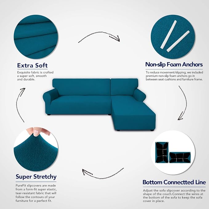 PureFit Stretch Sectional Couch Covers 2 pcs Non Slip L Shape Sofa Cover - Image 3