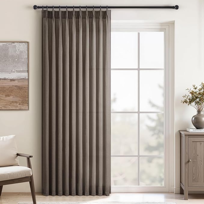 Topfinel 84 Inches Long Pinch Pleated Semi Sheer Curtains, Dark Flax Blended by Topfinel