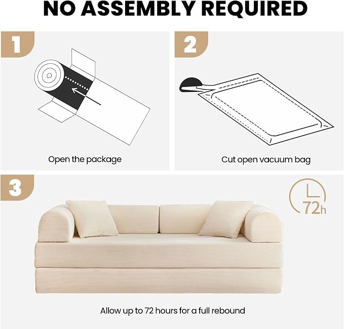 79'' Folding Convertible Sofa, Corduroy Modular Floor Couch - Image 7
