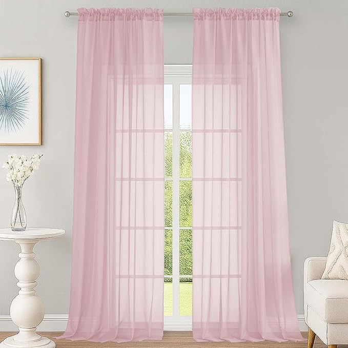 Sheer Blush Curtains 108 Inches Long by OWENIE