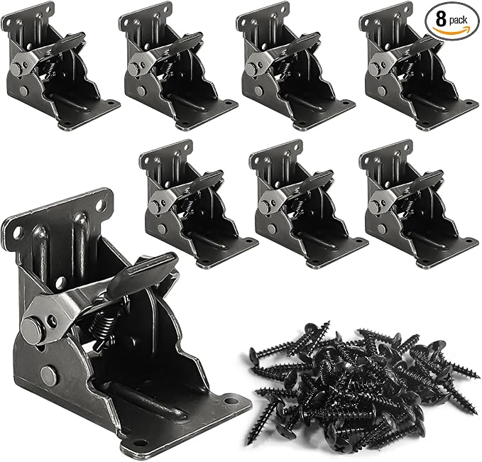 8 Pack Folding Brackets for Table Bed Leg Feet, Self-Lock Hinge Hardware by NICAVKIT